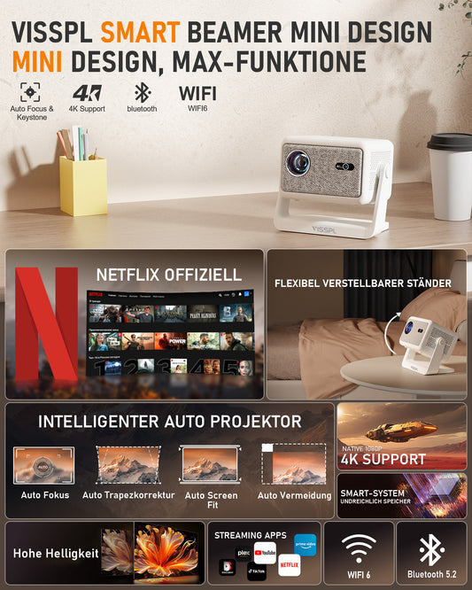 H86 Smart Mini Beamer Netflix Offiziell & Autofokus