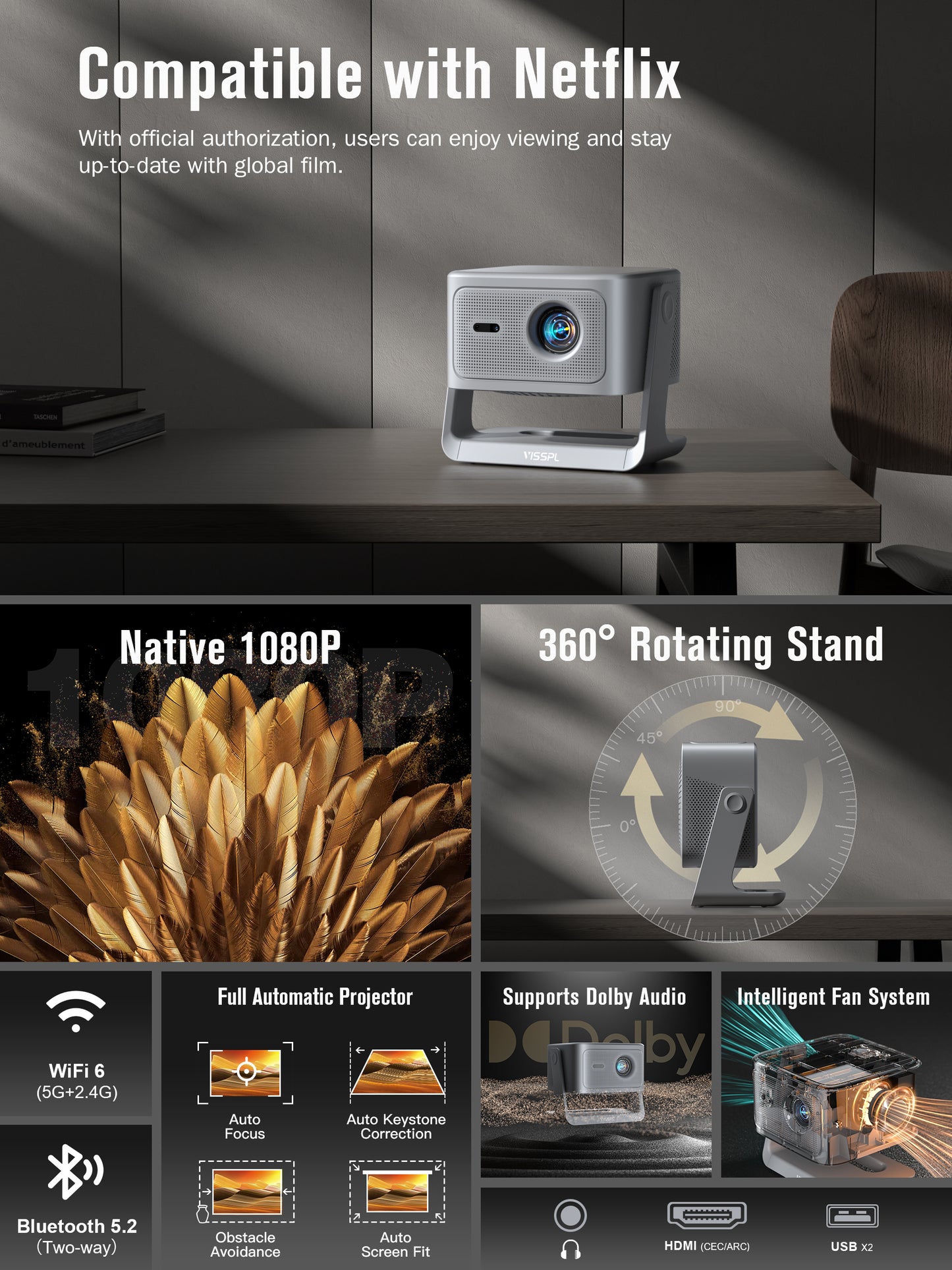 VISSPL Smart 4K Projector A5