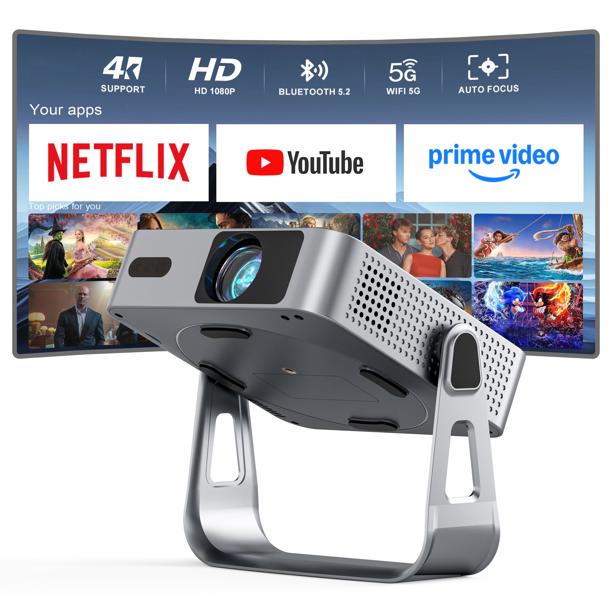 Projector Silver Handle VISSPL Smart 4K Mini Projector Q5 Silver – Visspl Store