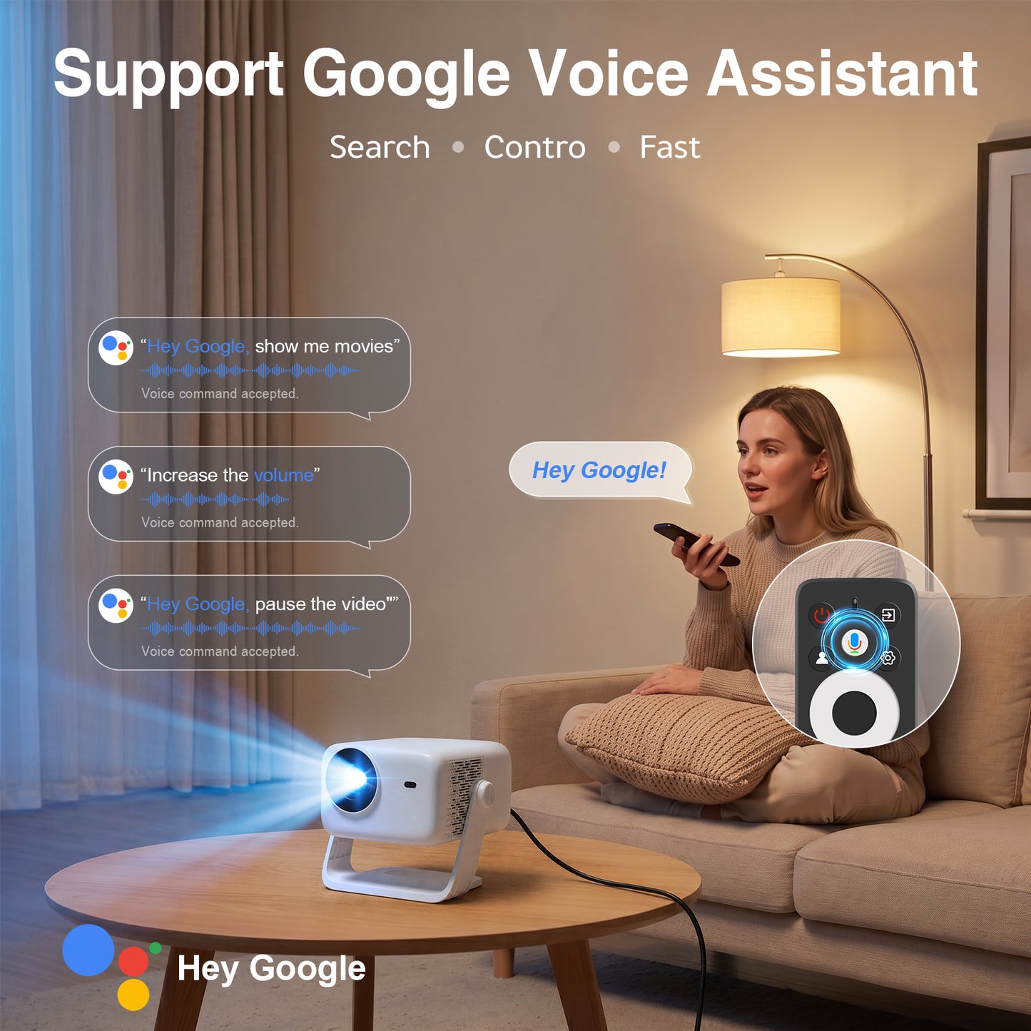 【Google TV Stick Built-in】Smart 4K Projector with WiFi and Bluetooth